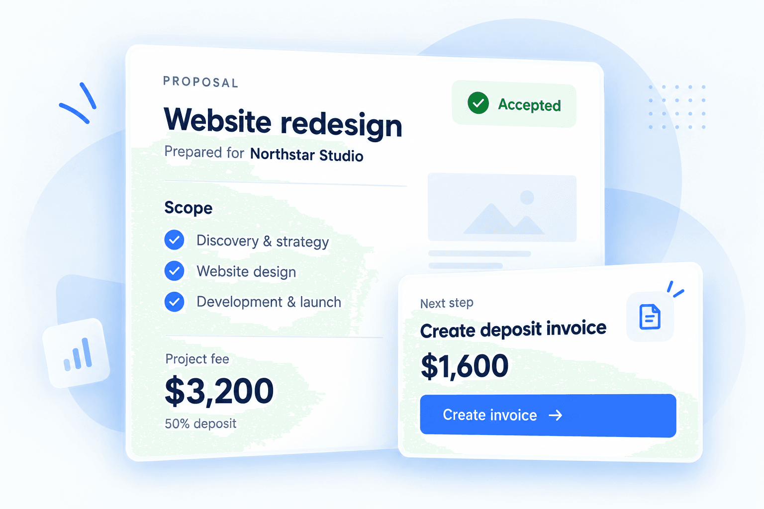 Accepted proposal ready to create a deposit invoice